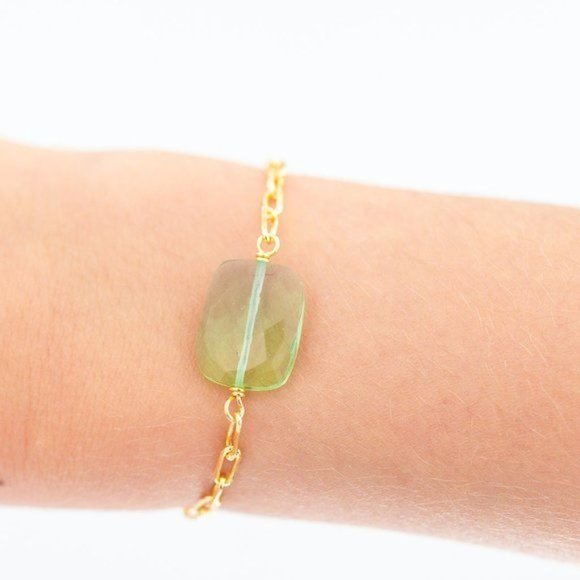 GORGEOUS Green Amethyst Gemstone Bracelet Gold Paperclip Chain Statement Jewelry - Picture 6 of 7
